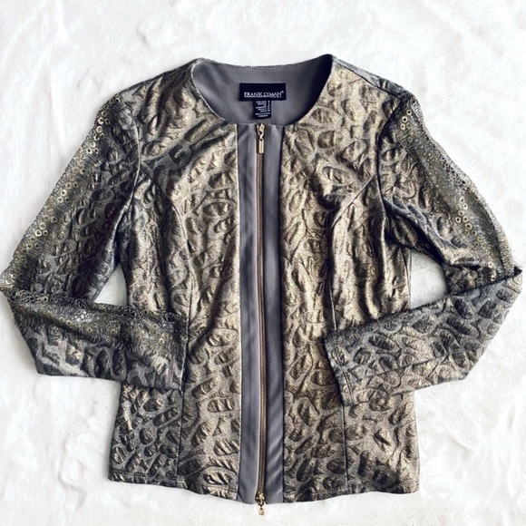Rare💎 Frank Lyman DesignElegant Chic Metallic Fringe Detail Full Zip Jacket